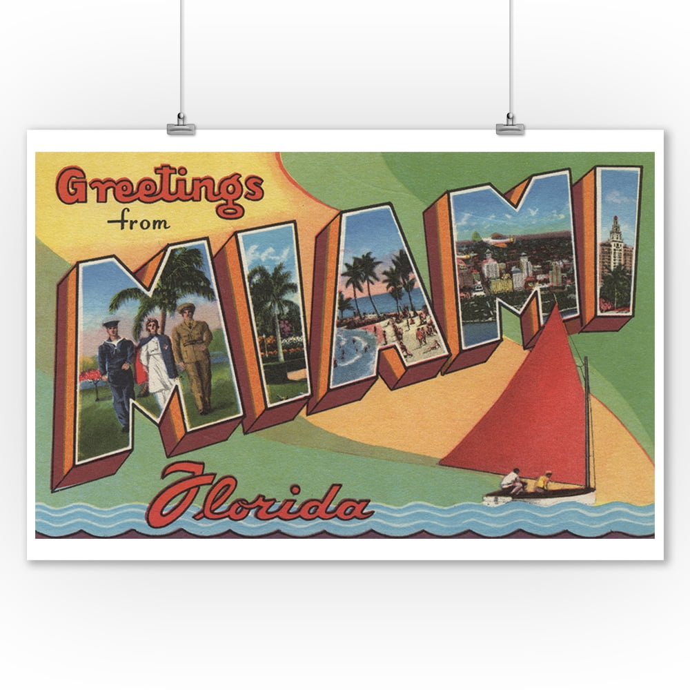 Miami Florida Large Letter Scenes 9x12 Art Print Wall Decor