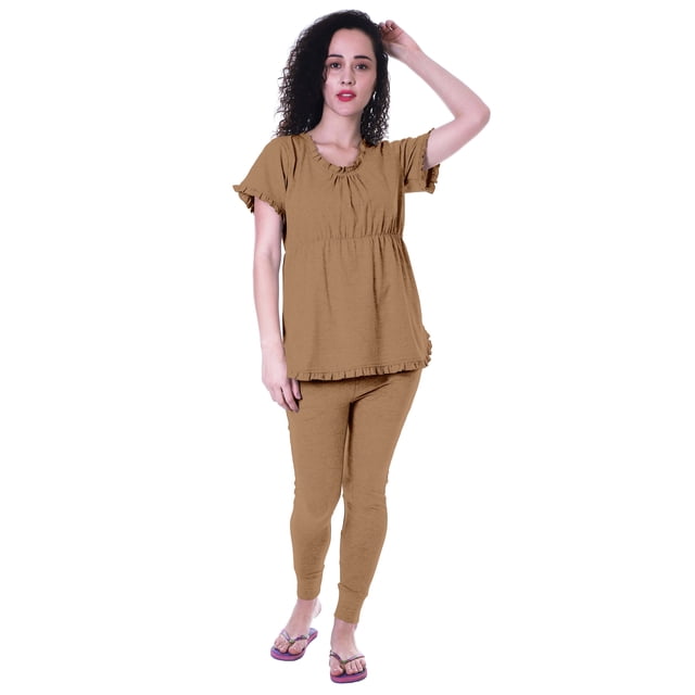 Moomaya Ensemble de Nuit pour Femmes Pyjama en Coton 2 Pcs Chemises de Nuit