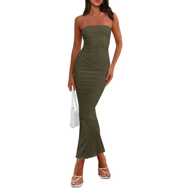 Vestido PRETTYGARDEN Maxi Ajustado Sin Tirantes Acanalado XL
