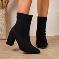 thumbnail image 5 of Women Pointed Toe Block Heel Ankle Boots Soft Flock Back Zipper Dress Boots Fashion Autumn Winter Solid Color Short Boots For Daily Party, 5 of 8