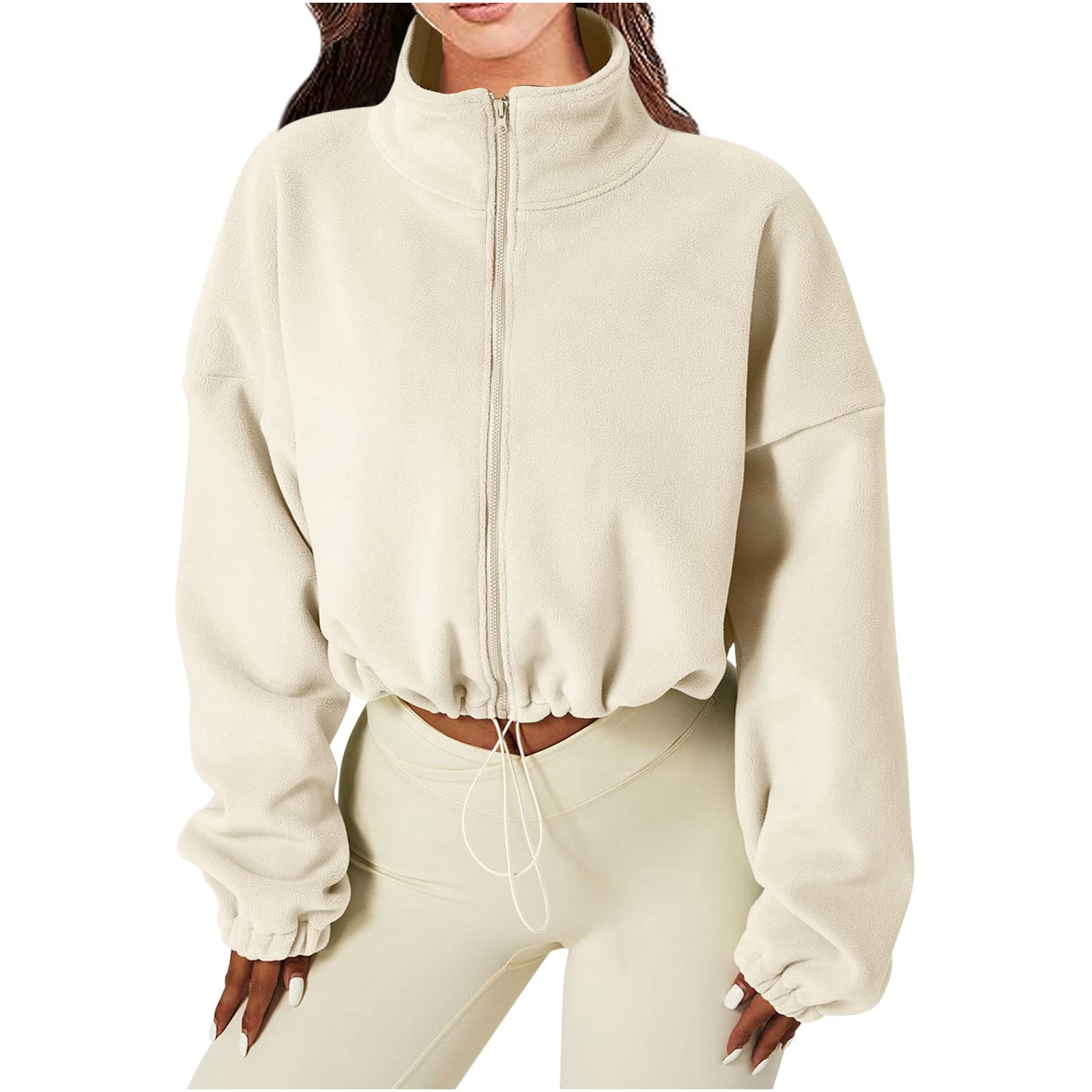 Chgbmok Womens Hoodie Women s Zippered Wool Short Sleeved Standing Neck Exposed Navel Jacket Cute Sweatshirts For Women On Clearance Other