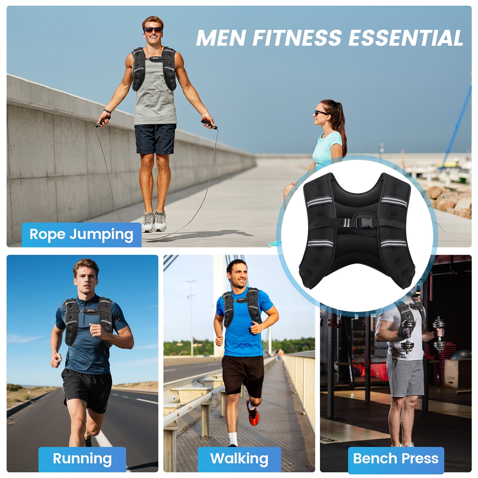 Weighted Vest 8 Lb Weight Vest for Woman Men Sport Weighted Vest with Reflective Stripe Adjustable Buckle Straps Back Black Mesh Pocket for Strength Training Running