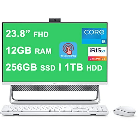 Dell Flagship Inspiron 24 5000 5400 All-in-One Desktop 23.8" FHD AIT Infinity Touchscreen 11th Gen Intel 4-Core i5-1135G7 (Beats i7-10710U) 12GB RAM 256GB SSD + 1TB HDD USB-C HDMI WiFi6 Win10 Silver