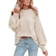thumbnail image 4 of Blusa de mujer de fibra de poliéster con cuello redondo y hombros caídos, camisa informal de manga larga para mujer para otoño e invierno, albaricoque L, 4 of 6