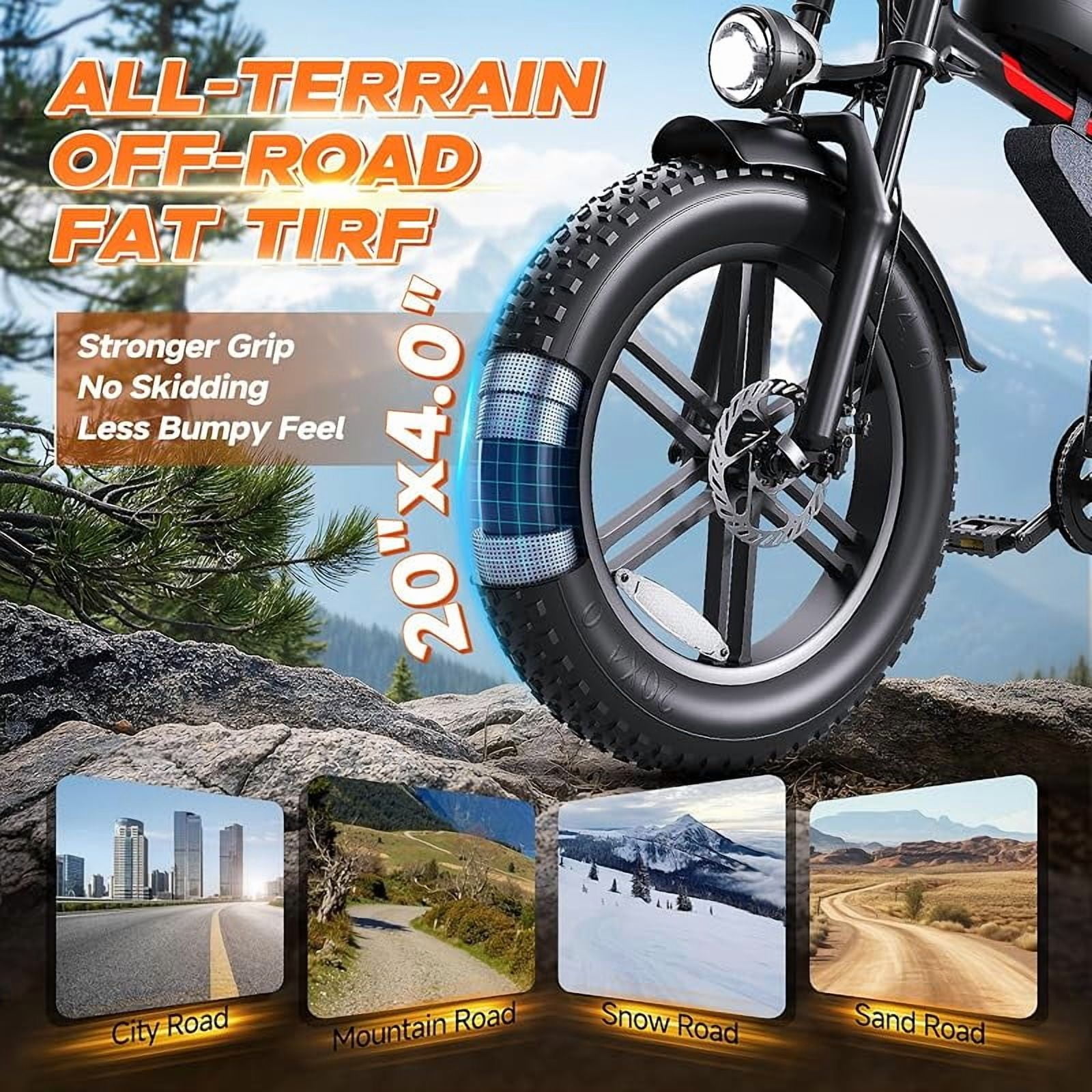 Large Electric Bicycles for Adults - 1500W Peak Motor 28MPH Speed, 48V 18Ah Battery, 60-90 Miles Range, 7-Speed Transmission, 20"x4.0" Retro Motorcycle Design for City & Trail Riding