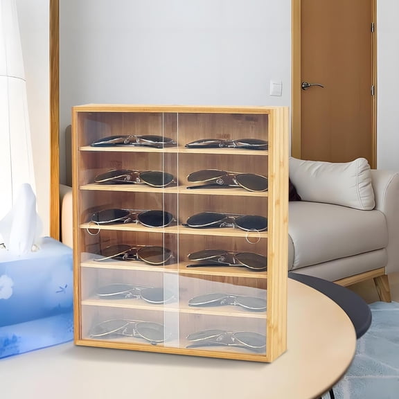 Bamboo Sunglasses Display Case Wall Mounted, Sunglasses Organizer, Glasses Display Holder, Eyewear Storage Box, Bamboo Shadow Box for Sunglass, Eyeglasses Display Shelves Rack