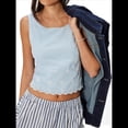 thumbnail image 3 of Blusa de Mujer Sin Mangas con Cuello Redondo, Dobladillo Ondulado con Colores Contrastantes y Bordado Azul L, 3 of 7