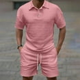 thumbnail image 2 of Stamzod Mens Track Suits 2 Piece Set Summer Solid Color Turndown Short Sleeve Shirts and Shorts Loungewear Daily Casual Loose Outfits for Men with Pocket Pink M, 2 of 6