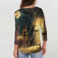 thumbnail image 6 of JoveMarine Halloween Shirts for Women, 3/4 Sleeve Crew Neck with Moon Bat Print, Loose Fit Fall Graphic Tee,Black L, 6 of 7
