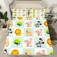 thumbnail image 2 of Manfei Kawaii Elephant Lions Twin Sheet Sets,Wild Zebra Bear Twin Fitted Sheet,Green White Plaid Flat Sheet For Boys Teens,Ultra Soft Home Decor,3 Pieces, 2 of 7