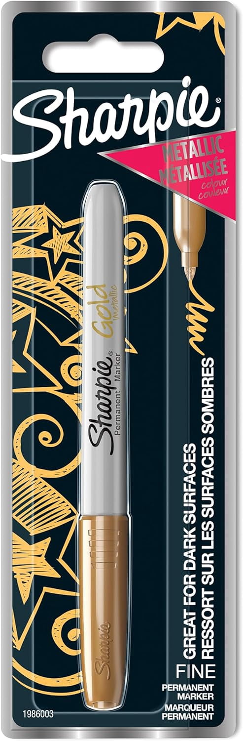 Sharpie Fine Tip Metallic Permanent Marker - Gold, Writes On Light & Dark Surfaces, No Shaking Needed