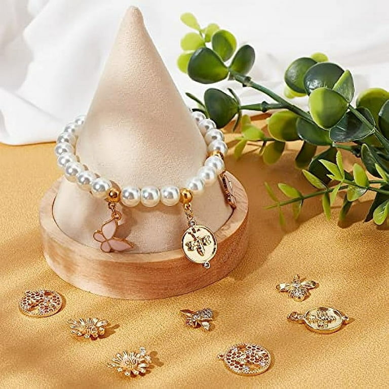 1 Box 8Pcs 4 Style Bee Charms 18K Gold Plated and Cubic Zirconia Flower  Honeycomb Pendants Charms 