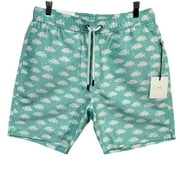 Onia Men’s Lined Swim Trunks Size M (32X7) Aqua-White Fish Ocean Print Quick Dry