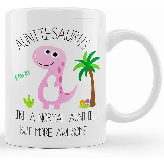 Auntie Gift Auntie Mug Enamel Mug Auntiesaurus Auntie Dinosaur Mug Birthday Christmas Gift For Aunt Bad Influence Mug funny Aunt, Ceramic Novelty Coffee Mug, Tea Cup, Gift Pre