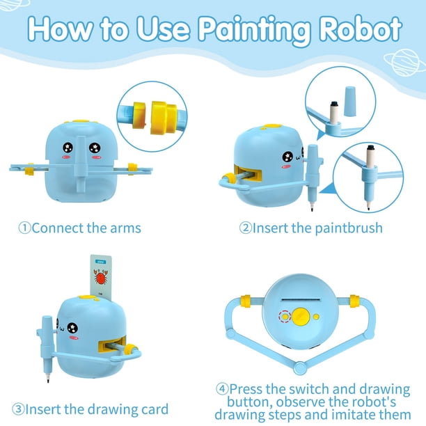 Robot de dessin intelligent: jouet robot de peinture éducatif interactif avec 100 cartes de dessin, machine d'apprentissage d'art pour | pour d'âge préscolaire, filles, diversi