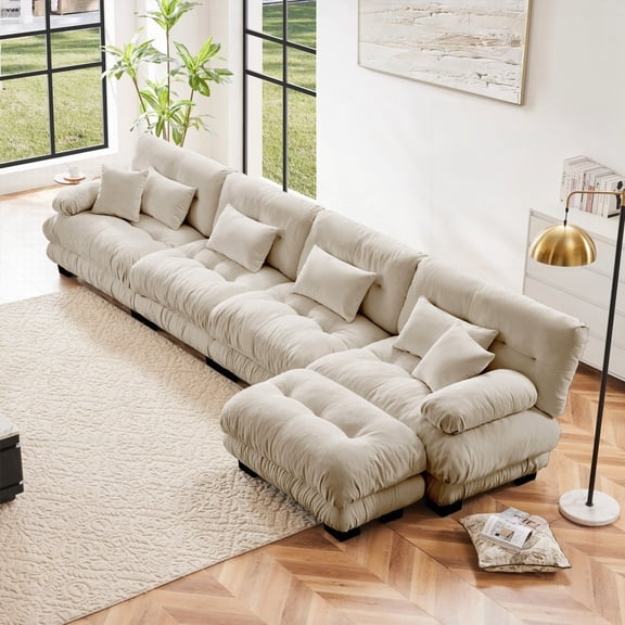 Modern L Shaped Couch for Living Room, 4-Seater with Chenille Fabric, Waterproof & Comfortable