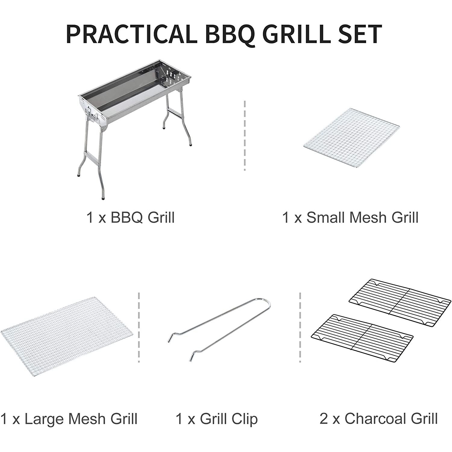 Bilot 28" Stainless Steel Small Portable Folding Charcoal BBQ Grill Set - image 4 of 8