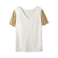 thumbnail image 6 of XFLWAM Women's Sequin Short Sleeve Tee V Neck T Shirts Glitter Sparkles Loose Blouse Tops White L, 6 of 9