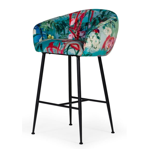 Modrest Roxann 29.9" Contemporary Velvet & Cast Iron Bar Stool in Multi-Color