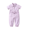 thumbnail image 3 of JAJAHO Toddler Girls Jumpsuits Short Sleeve Button Front Collared Solid Color Ankle-Tied Summer Onesies 1-5Y, 3 of 9