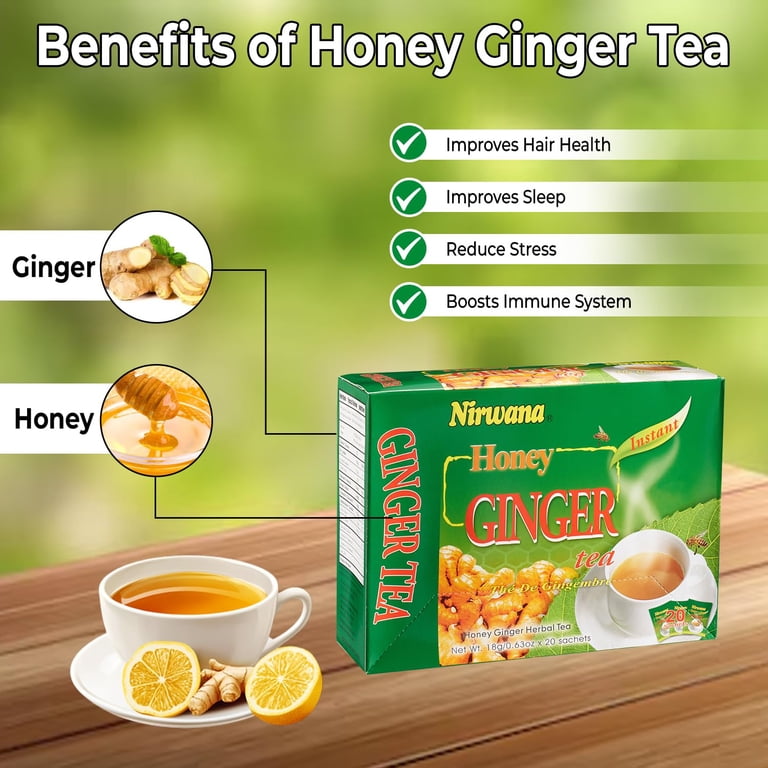 Nirwana Honey Ginger Instant Herbal Tea, 20 Sachets, 12.6 Ounce