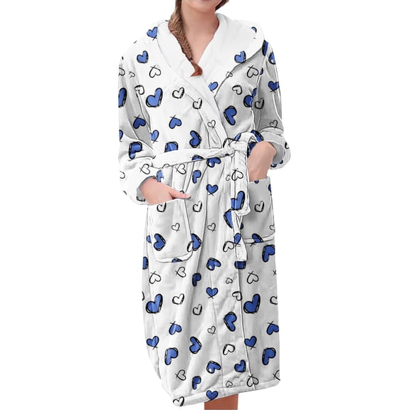 MEICHEN Plush Robes for Women Women's Fleece Plush Robe Long Warm Plush Bathrobe Loungewear Jacket Printed Comfort Robe Womens Robes