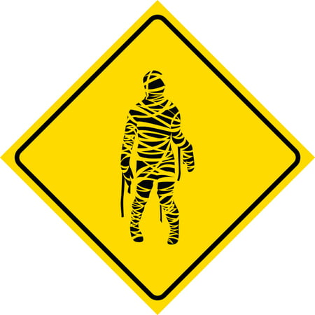 Yellow Diamond Caution Scary Zombie Mummy Crossing Signs Commercial Plastic Square Sign, 12x12