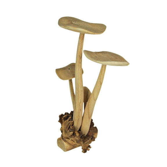 Contrast Hand Carved Indonesian Parasite Wood Mushroom Cluster Statue