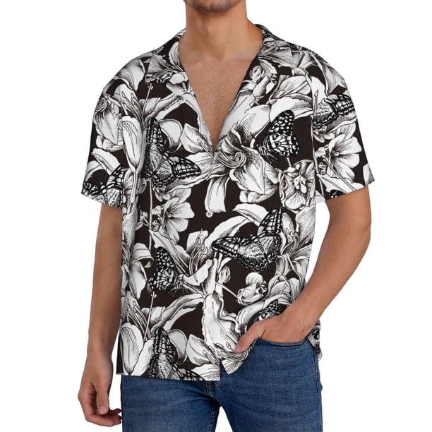 Fotbe Lilies Flowers Camisa Estampada de Manga Corta para Hombre, Casual de Verano, Estilo Playero, Sin Arrugas-X-Large