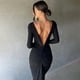 thumbnail image 4 of Gibobby Vestido sexy para mujer corto Vestido ajustado con cuello en V sexy de color liso para mujer con detalle plisado y mangas largas(Negro,CH), 4 of 5