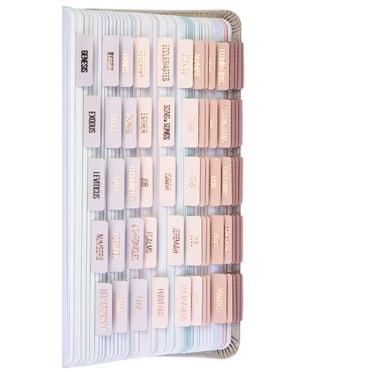 DiverseBee Laminated Index Bible Tabs (Rose Gold Embossed Lettering), Bible Journaling Supplies, 66 Book Tabs and 11 Blank Tabs - Pearl Theme