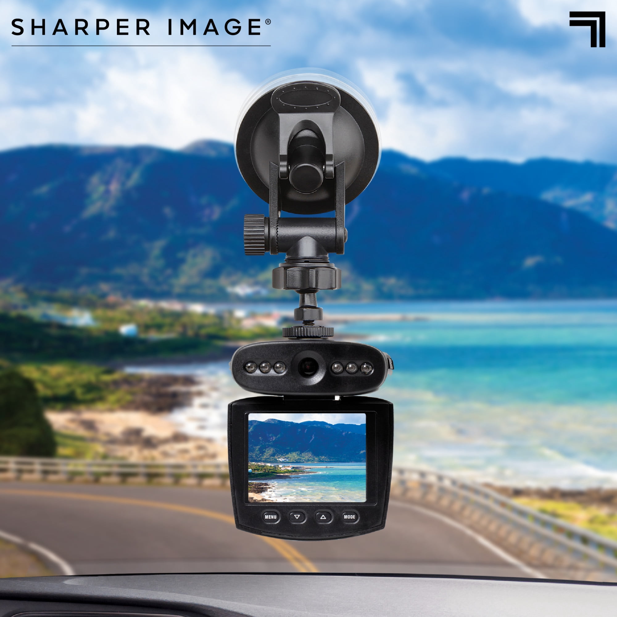 Sharper Image® 720P Dashboard Camera Monitor, 270 Pivoting Screen, Wide Angle Lens, 2.4 color LCD Screen, 1 Touch, Audio, Video DVR, Night Vision LED Recorder, 32gb SD Card (not included)