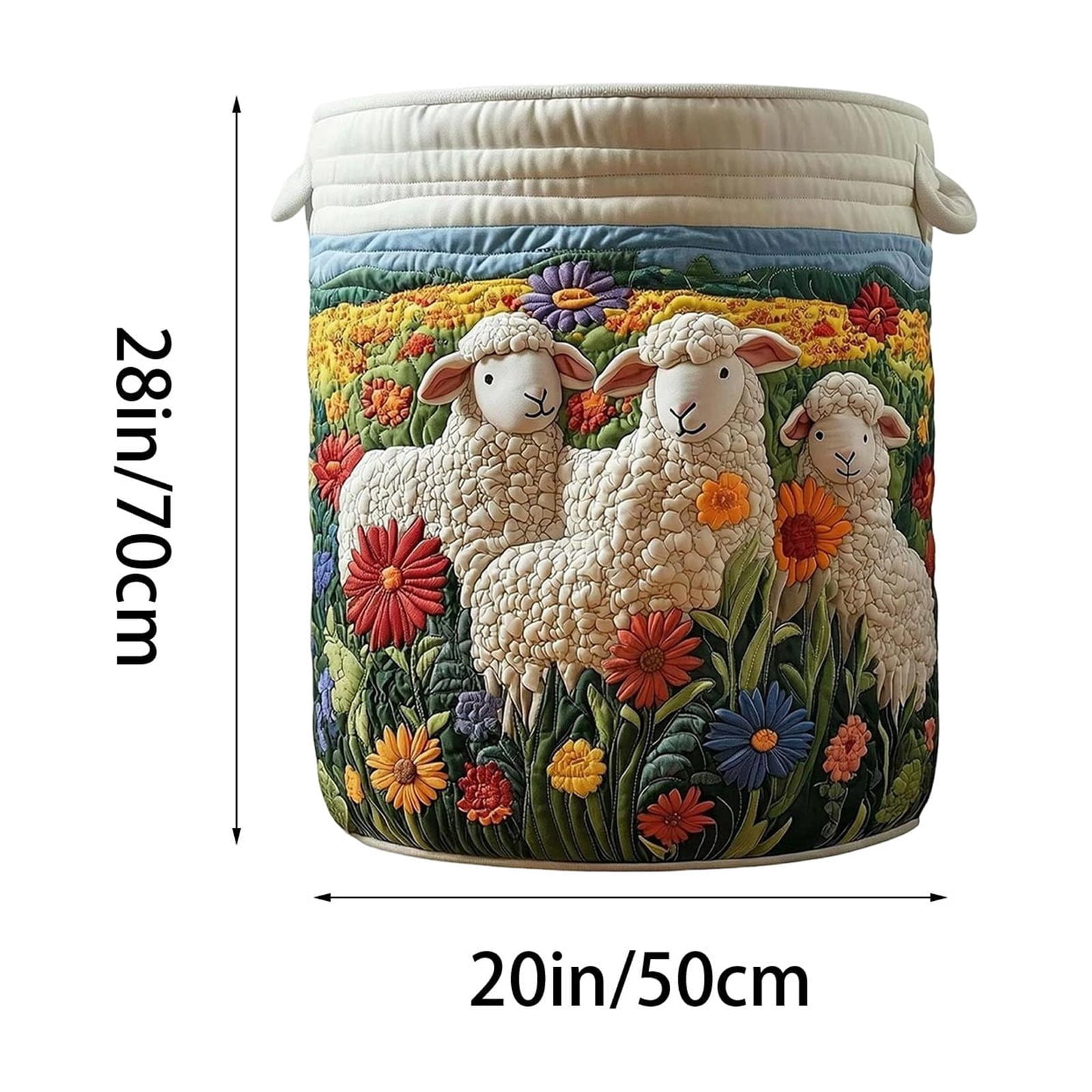 Quilted Laundry Basket Vintage Floral Laundry Hamper with Handles Foldable Storage Basket for Clothes(28" x 20")