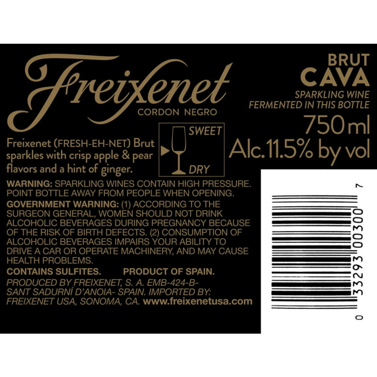 Freixenet Brut Cordon Negro Spain, 750 ml Bottle, 11% ABV Freixenet Brut Cordon Negro Spain, 750 ml Bottle, 11% ABV