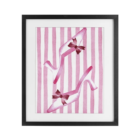 Stupell Industries Shabby Chic Bow Heels on Pink Stripes Black Framed Print Under Glass, 13 x 16, by Camila Juncos