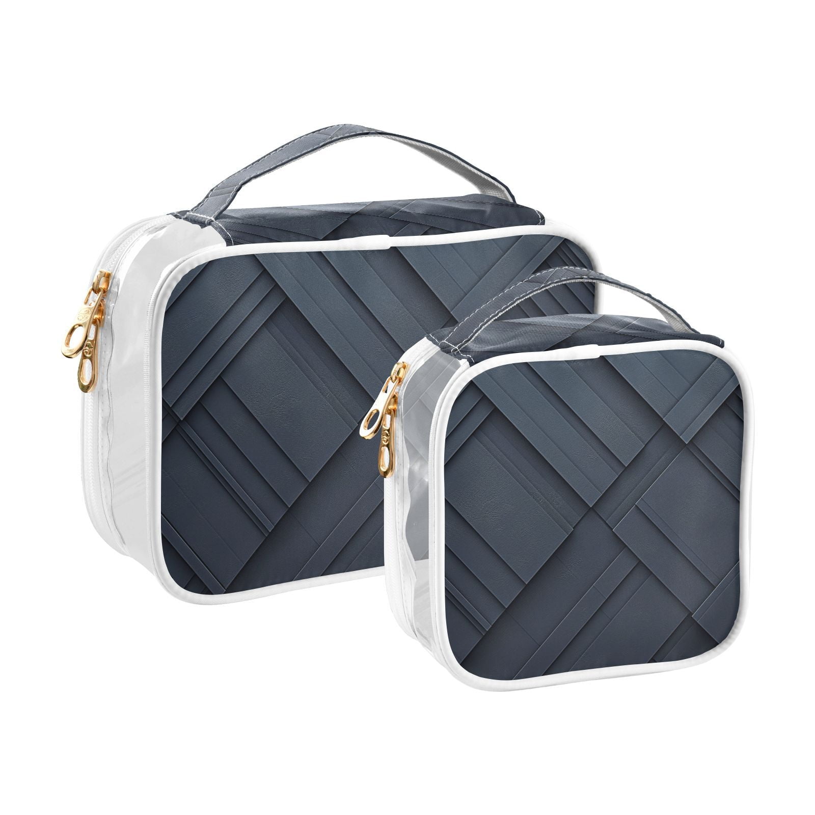 Clear Makeup Bags with Handle Large Opening 2 Pack Set Toiletry Bag Quart Size Bag, for Women Man Traveling Travel Essentials, Toiletries and Other. Dark Black Pattern