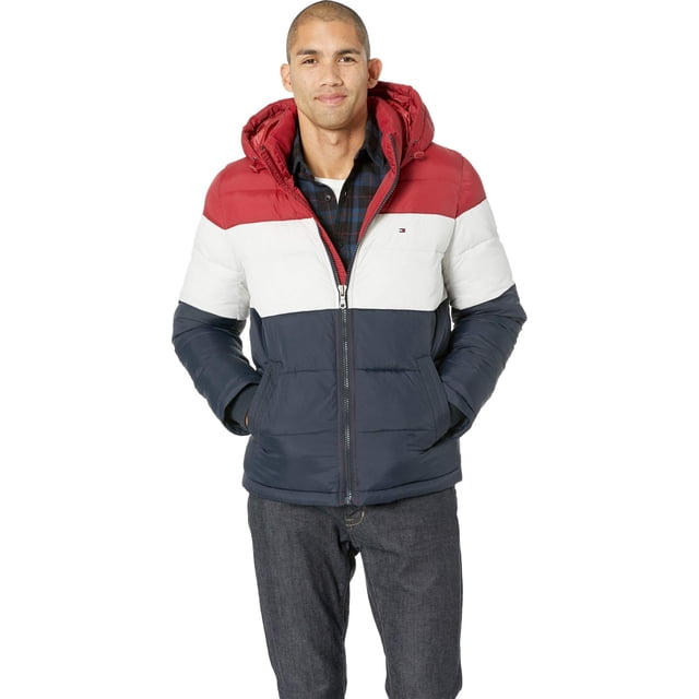 Chaqueta Tommy Hilfiger clásica con capucha para hombre, color rojo y blanco