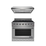 NXR 36" Stainless Steel Natural Gas Range with 5.5 cu. ft. Convection Oven & Under Cabinet Hood Bundle SC3611 EH3619