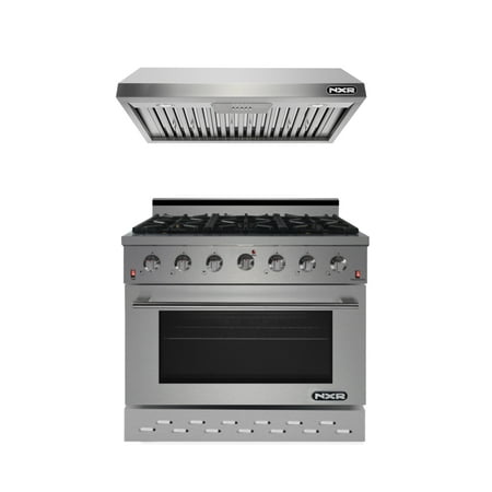 NXR 36" Stainless Steel Natural Gas Range with 5.5 cu. ft. Convection Oven & Under Cabinet Hood Bundle SC3611 EH3619