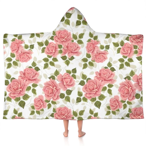 Pioneer Flower Floral Print Pattern Hooded Bath Towel,50"x30" for Ages 3 To 12 Kids, Quick Dry Lightweight Soft Microfiber Hood Beach Towel Cover Up for Kids