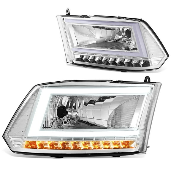 DNA Motoring For 09-24 Dodge Ram Truck LED DRL Sequential Signal Chrome Clear Headlight Lamps Pair
