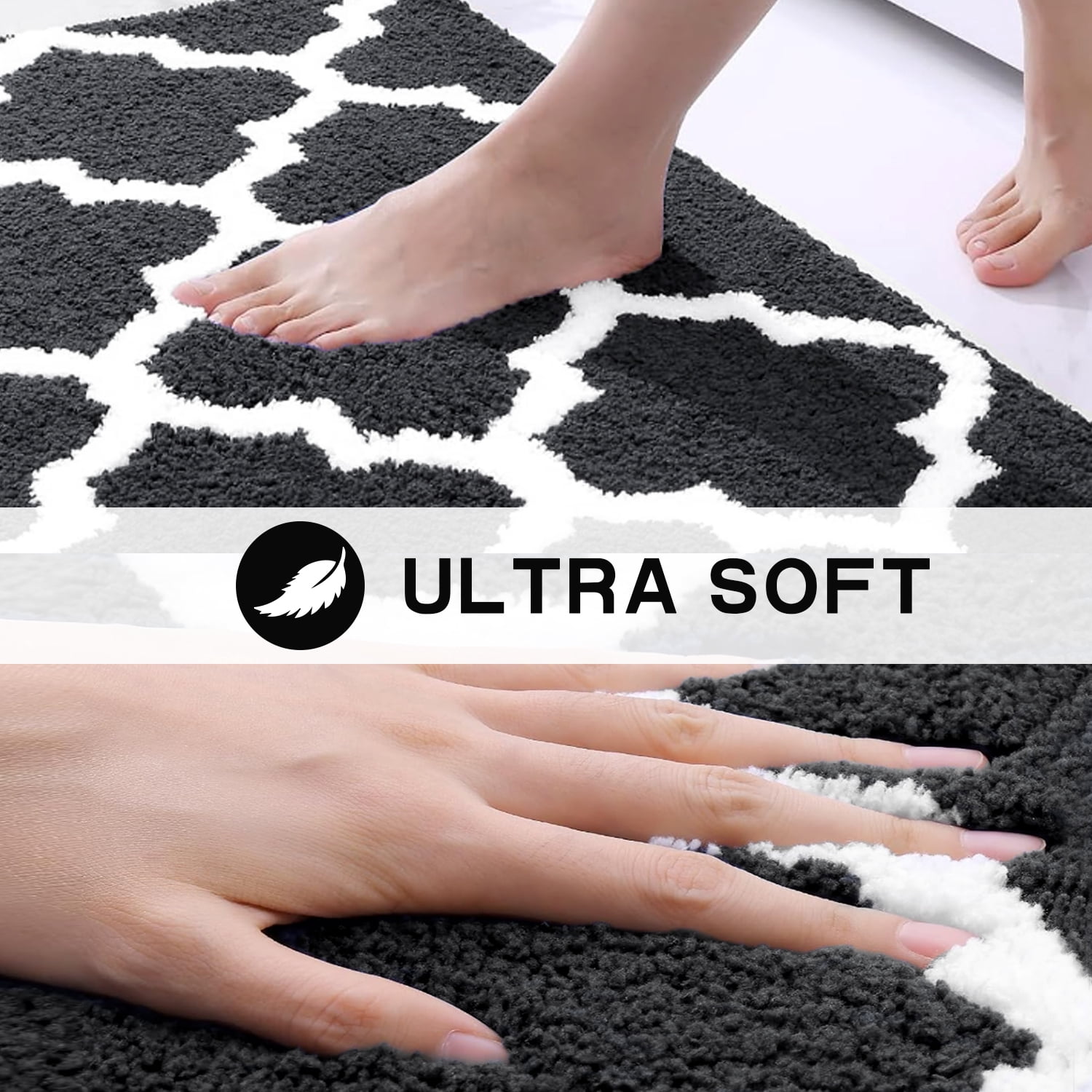 Gray Bathroom Rugs 20" x 32", Thick Soft Bath Mats for Bathroom Non Slip Floor Mat, Absorbent Microfiber Wash Dry Bath Rugs, Tub and Shower Mat