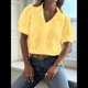 thumbnail image 5 of Blusa de Corta con Cuello Abotonado para Mujer, con Bordado de Ojales Amarillo XL, 5 of 7