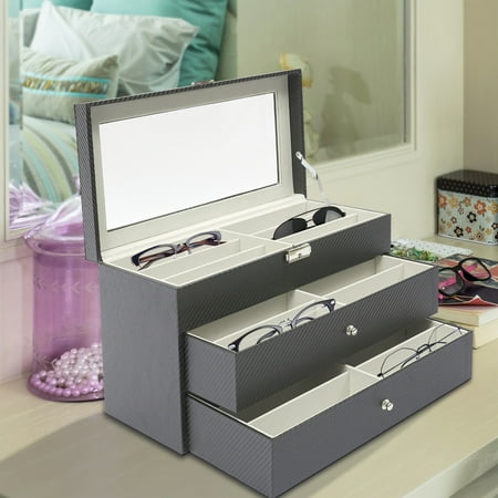 

18 Slot 3 Layers Drawer Type 6pcs Grids Sunglasses Glasses Storage Box Display Holder 18 Slot Eyeglass Grid Stand Eyeglass Organizer Case Eyewear Holder for Counters Eyeglasses Home Holiday Gift