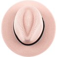 thumbnail image 3 of Sombreros de paja de Panamá para mujer Sombrero de sol de playa de verano Gorra Fedora de ala ancha UPF50+ (Rosa) brillar Electrónica, 3 of 4