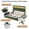 thumbnail image 4 of Amolife King Bed Frame, Ultra-Soft Velvet Upholstered Storage Bed with 2 Shelves LED Wingback Headboard, 3 Drawers & USB Ports, Green, 4 of 10