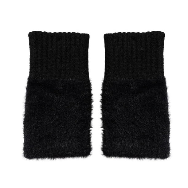 Guantes de invierno de felpa suave para mujer, de medio dedo, de polar, cálidos y cómodos para ir al trabajo y estudiar, con muñequera elástica y forro grueso para clima frío.