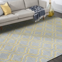 Transitional 8x10 Area Rug (7'11'' x 10'3'') Geometric Yellow, Gray Living Room Easy to Clean