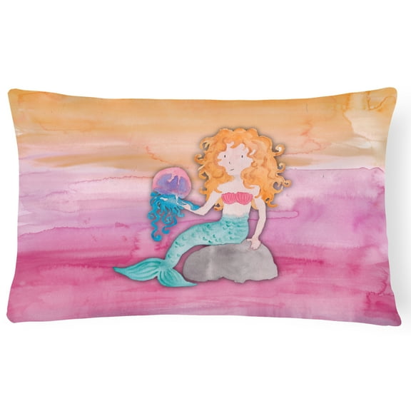 Carolines Treasures BB7423PW1216 Blonde Mermaid Watercolor Canvas Fabric Decorative Pillow  12H x16W multicolor