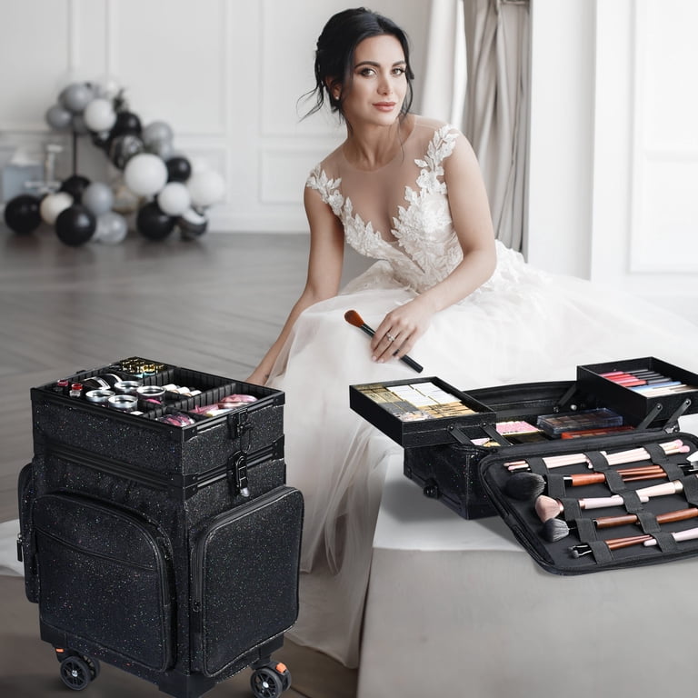 Byootique 3in1 Soft Sided Rolling Makeup Case, Removable Divider, Glitter  Black - Walmart.com
